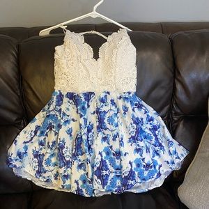 Blue floral lace romper